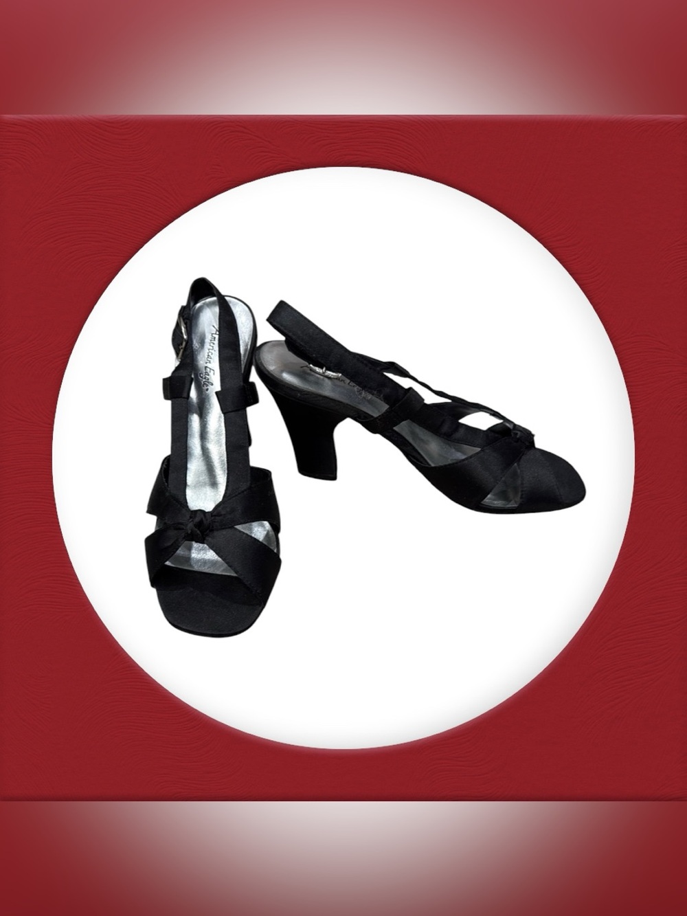 Black Satin Knot Front Slingback Heels